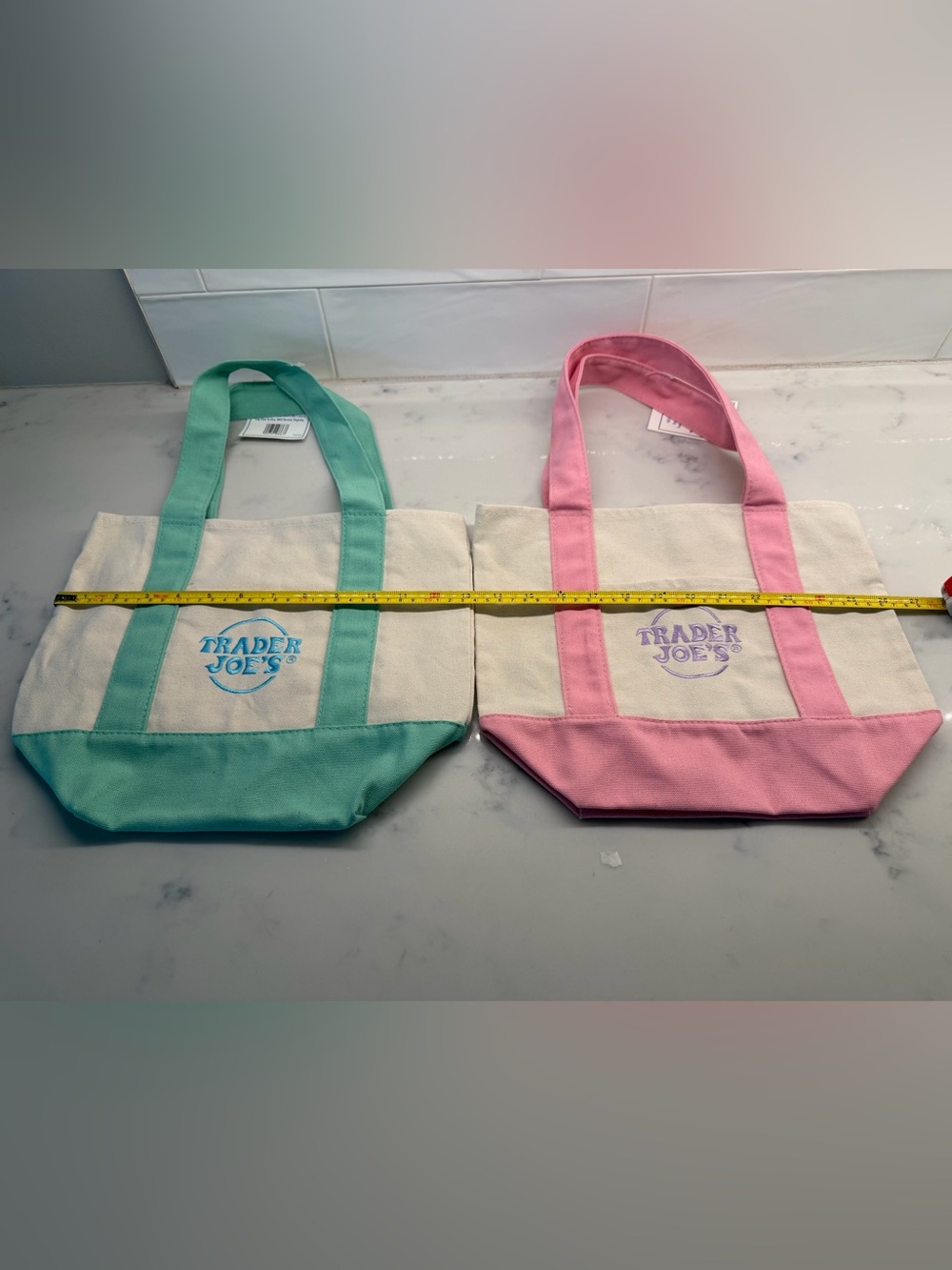 2 Canvas Tote Bags - Pink & Teal